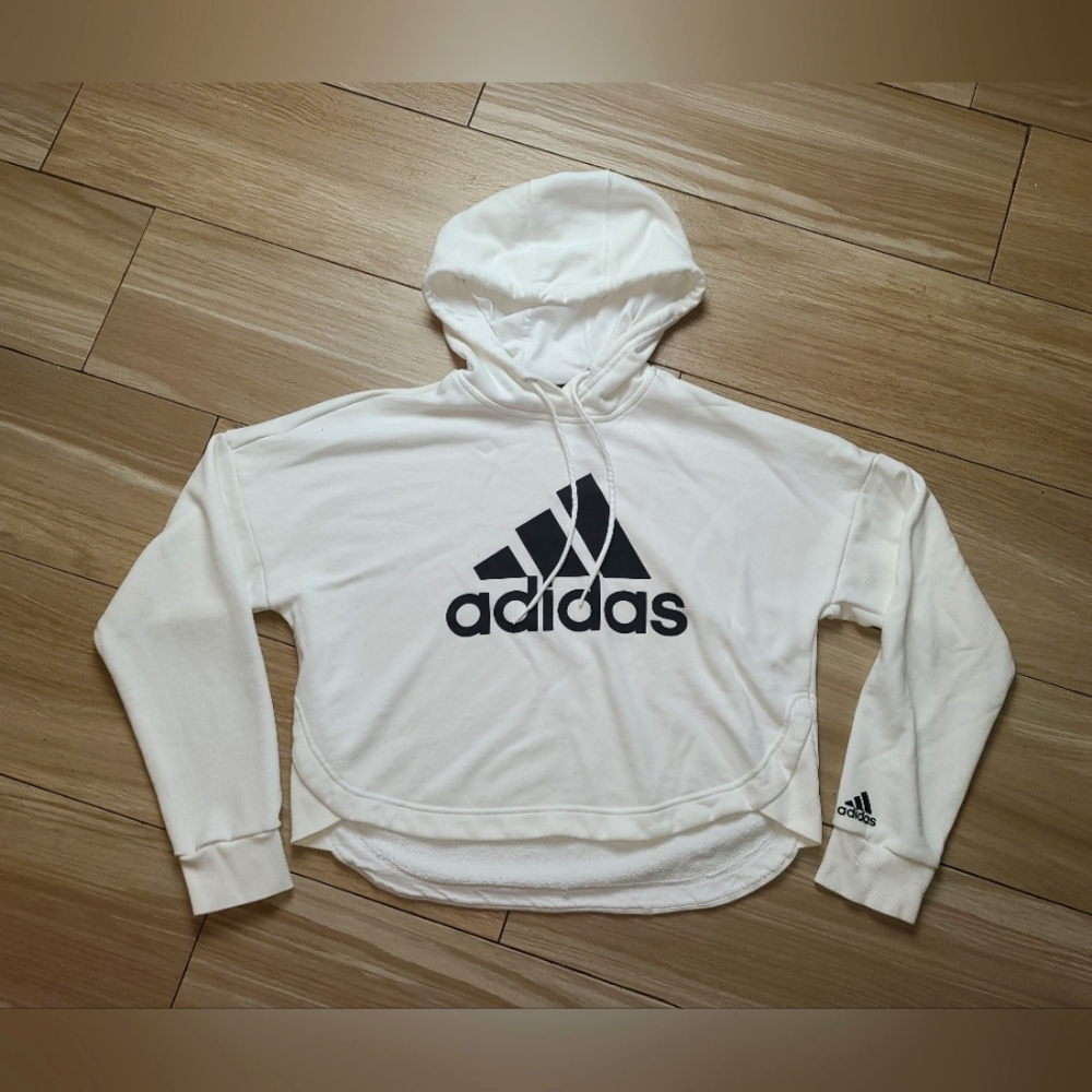 Adidas Women's Hoodie Sweater White Black Logo Medium